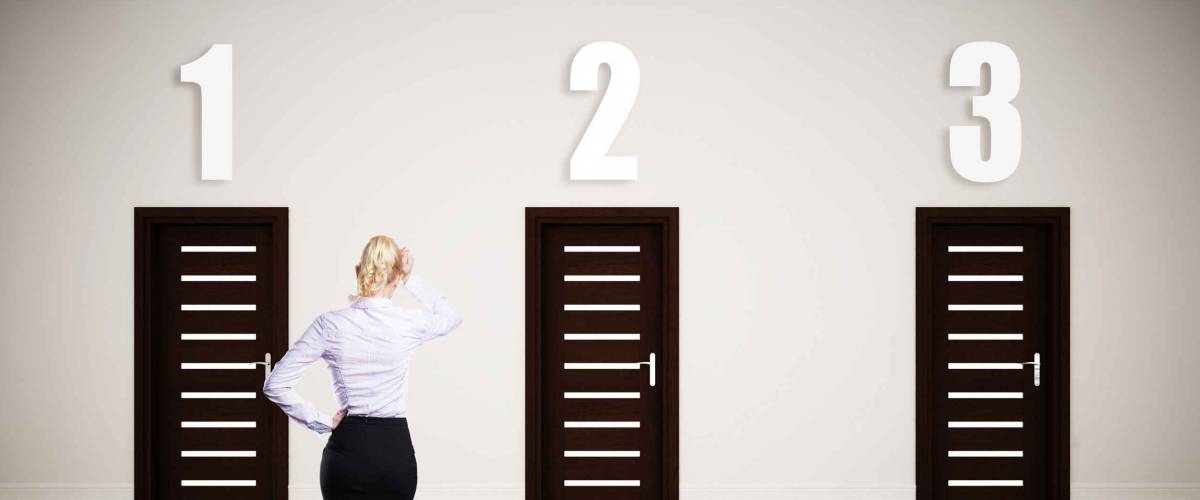 businesswoman has to choose between 3 options