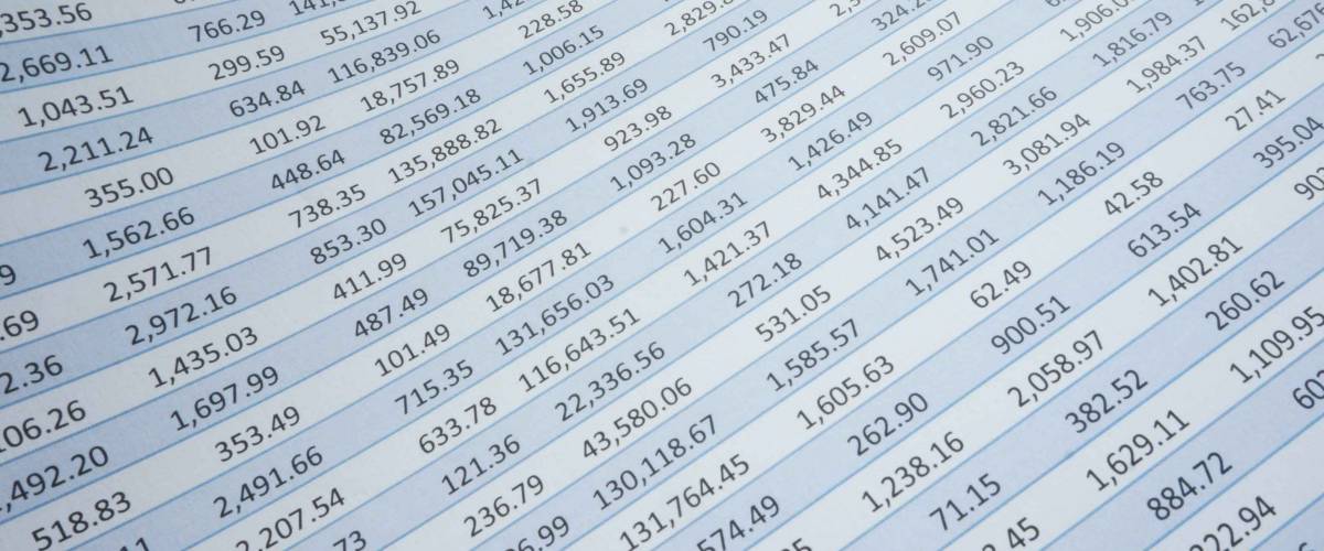 Numbers on a spreadsheet in columns and rows facing left