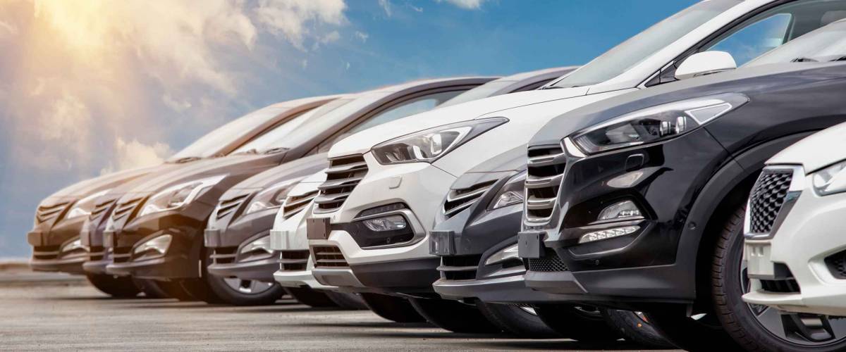Cars For Sale Stock Lot Row. Car Dealer Inventory