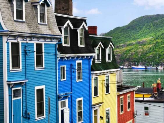 Street with colorful houses near ocean in St. John's, Newfoundland, Canada