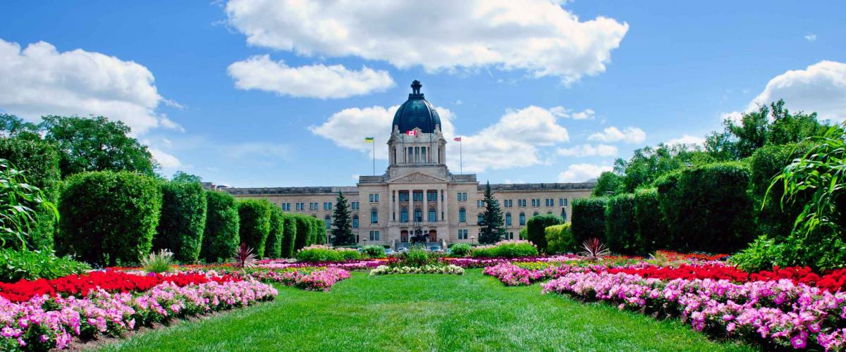 A beautiful flowerbed in front of Legislature building, Regina, Saskatchewan