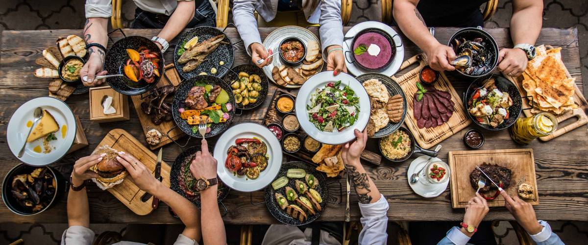 table with food, top view