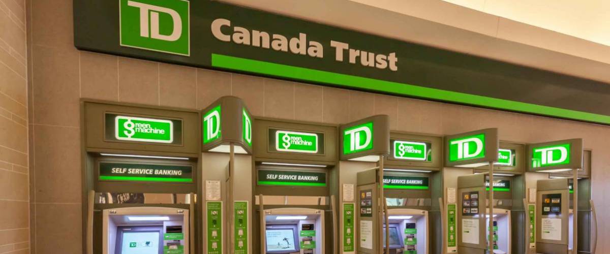 Toronto, Canada - February 12, 2018: TD Canada Trust ATM in the shopping mall in Toronto.