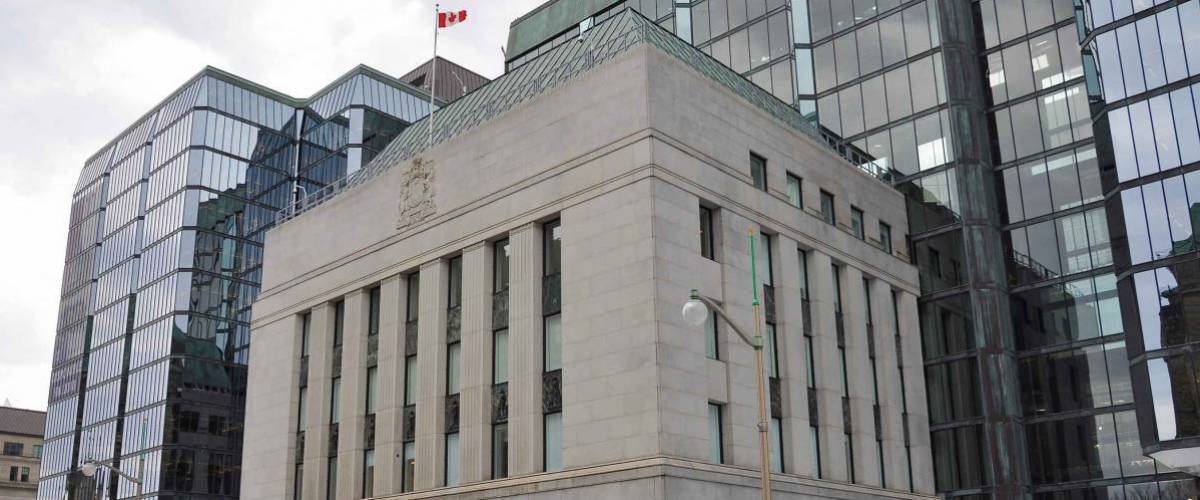Ottawa, Canada - April 12, 2019: Bank of Canada building along Wellington street.