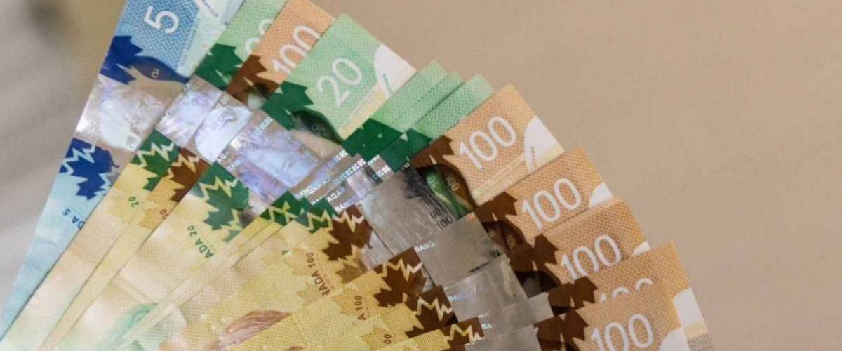 Canadian Dollars, concept of business and finance. Canadian banknotes of different values in hand.