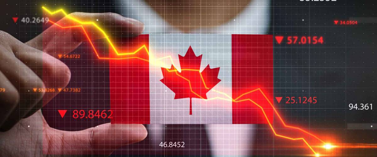 Graph Falling Down in Front Of Canada Flag. Crisis Concept