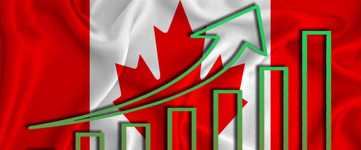 canada flag with a graph of price increases for the country's currency. Rising prices for shares of companies and cryptocurrencies. Economic recovery concept. 3D rendering