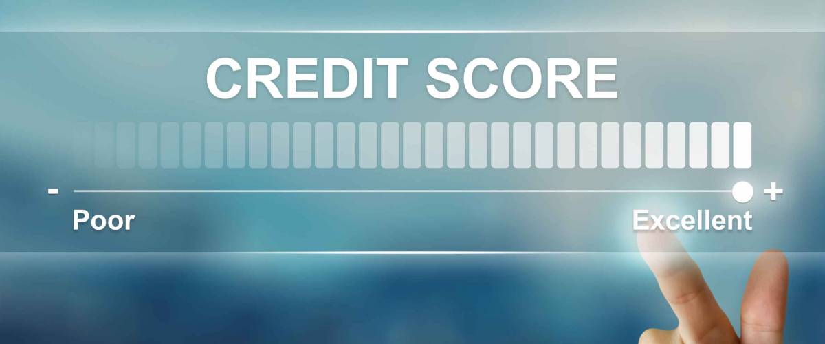 business hand pushing excellent credit score on virtual screen interface