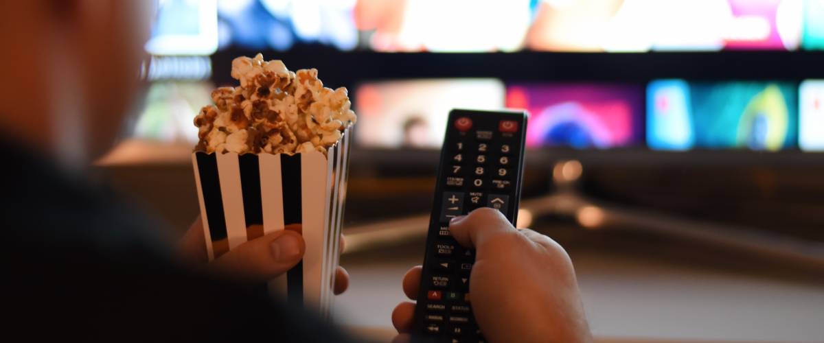 Movie night at home with popcorn