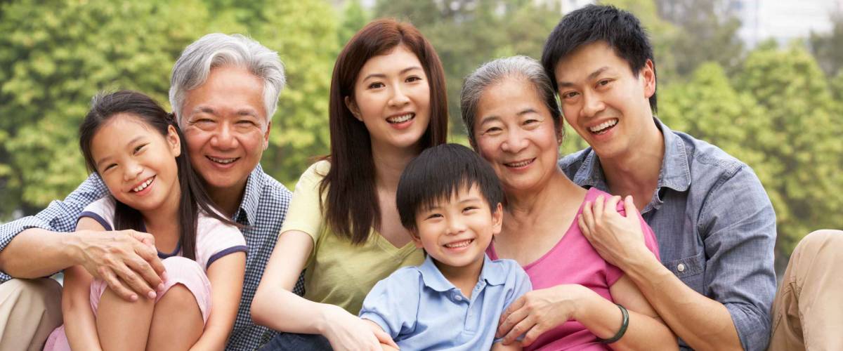 Portrait Of Multi-Generation Chinese Family Relaxing In Park Together