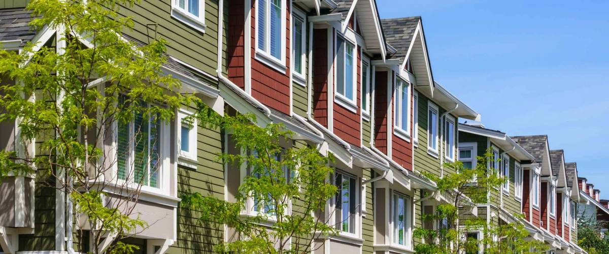 Modern apartment buildings in North America.
