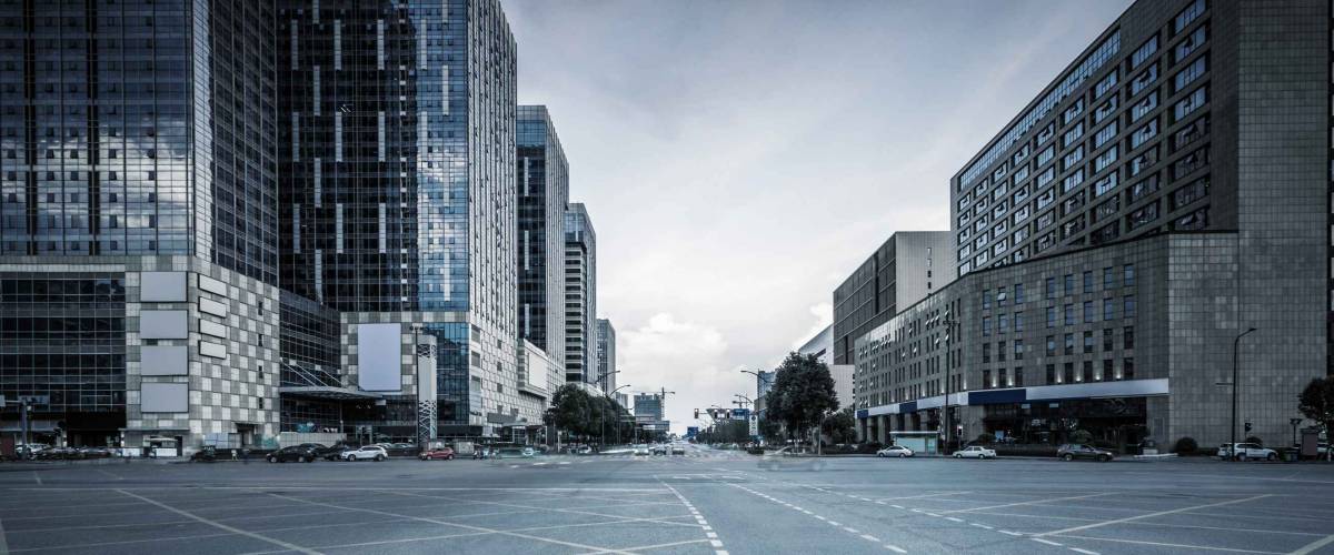 empty road and modern office buildings