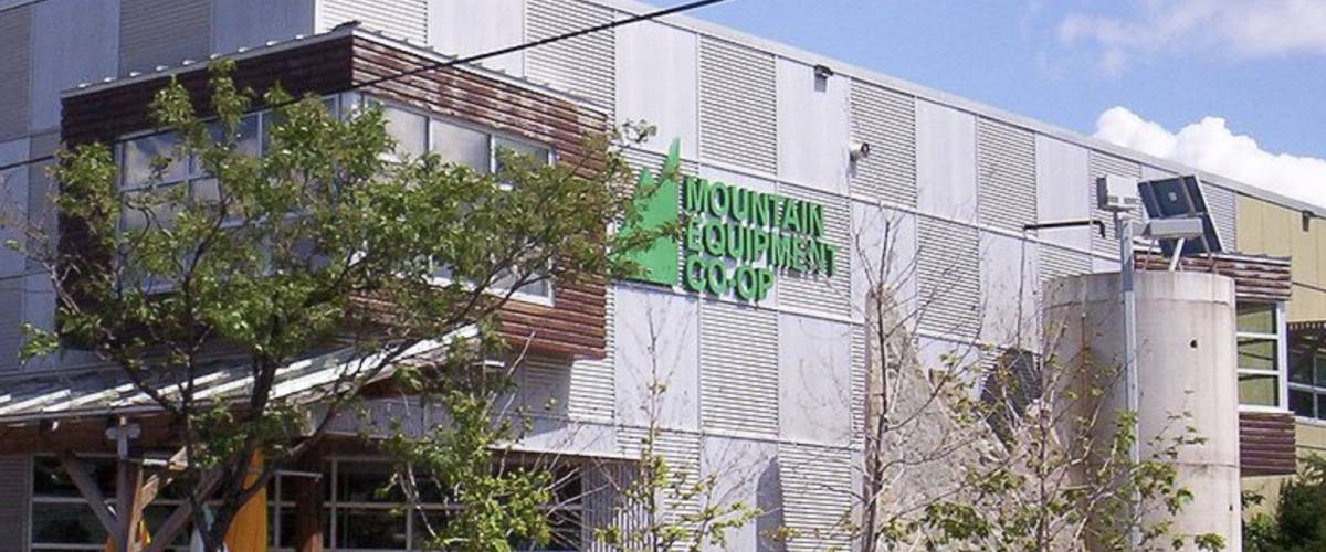Mountain Equipment Co-op logo on building