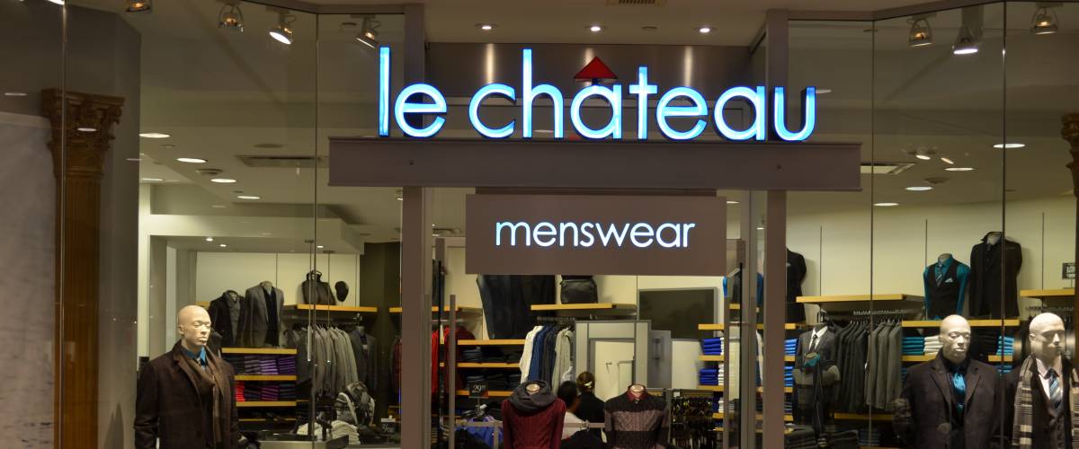 Exterior shot of LE CHÂTEAU clothing store in a mall