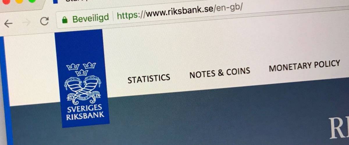 screenshot of website for Sweden's central bank, the Riksbank