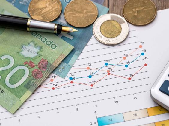 Canadian dollar with business diagram pen and calcualtor