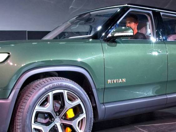 Unveiling of Rivian electric vehicle SUV.