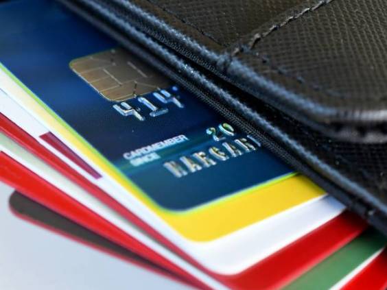 Credit cards in a wallet.
