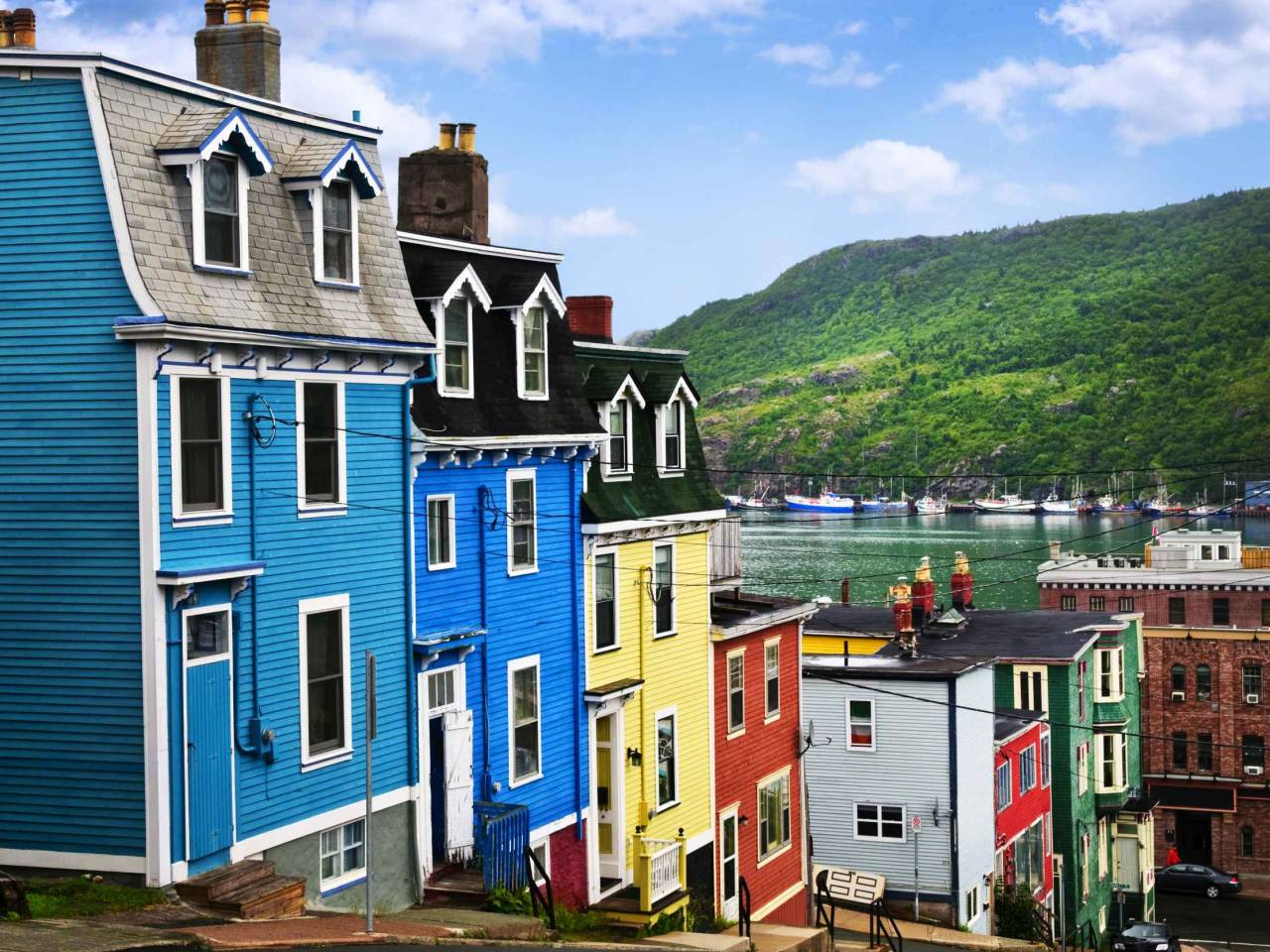 Street with colorful houses near ocean in St. John's, Newfoundland, Canada