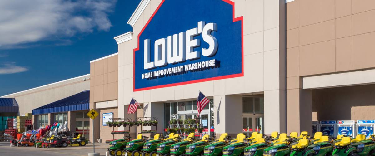 Exterior of Lowe's home improvement warehouse.
