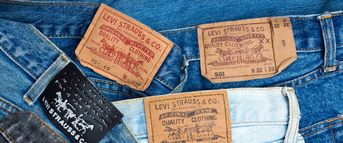 Various Levis Jeans labels collection close up , product shot