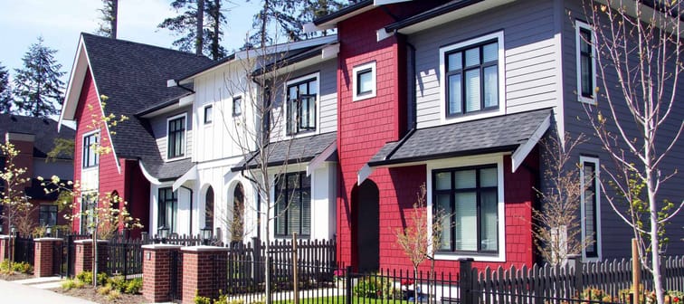 Brand new upscale townhomes in a Canadian neighbourhood.
