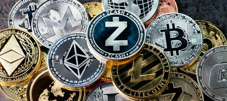 Bitcoin, Ethereum and other cryptocurrency symbol coins