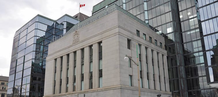 Ottawa, Canada - April 12, 2019: Bank of Canada building along Wellington street.