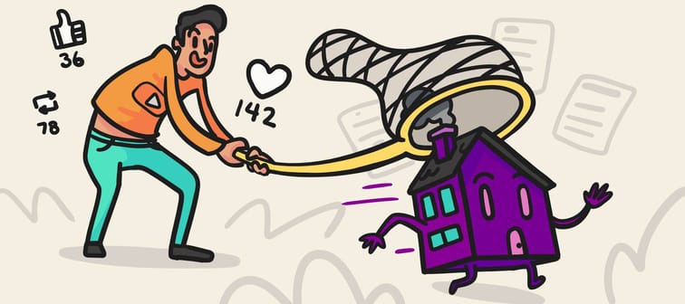 Cartoon of an influencer chasing a house