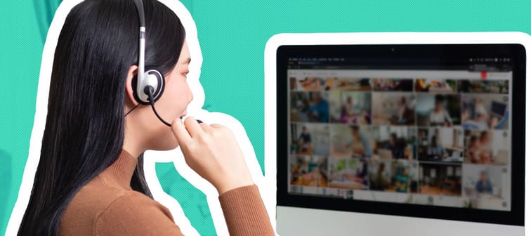 Young woman teaching online class